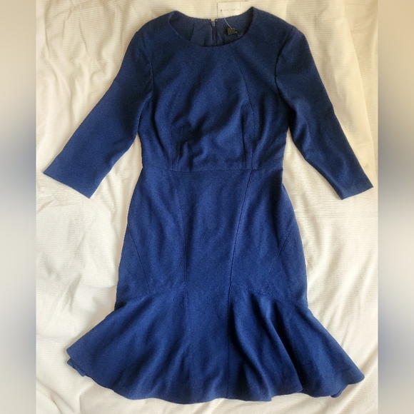 Ann Taylor Sheath Dress Flounced Hem 3/4 Sleeves Royal Blue Sz 2 NWT - Picture 3 of 16